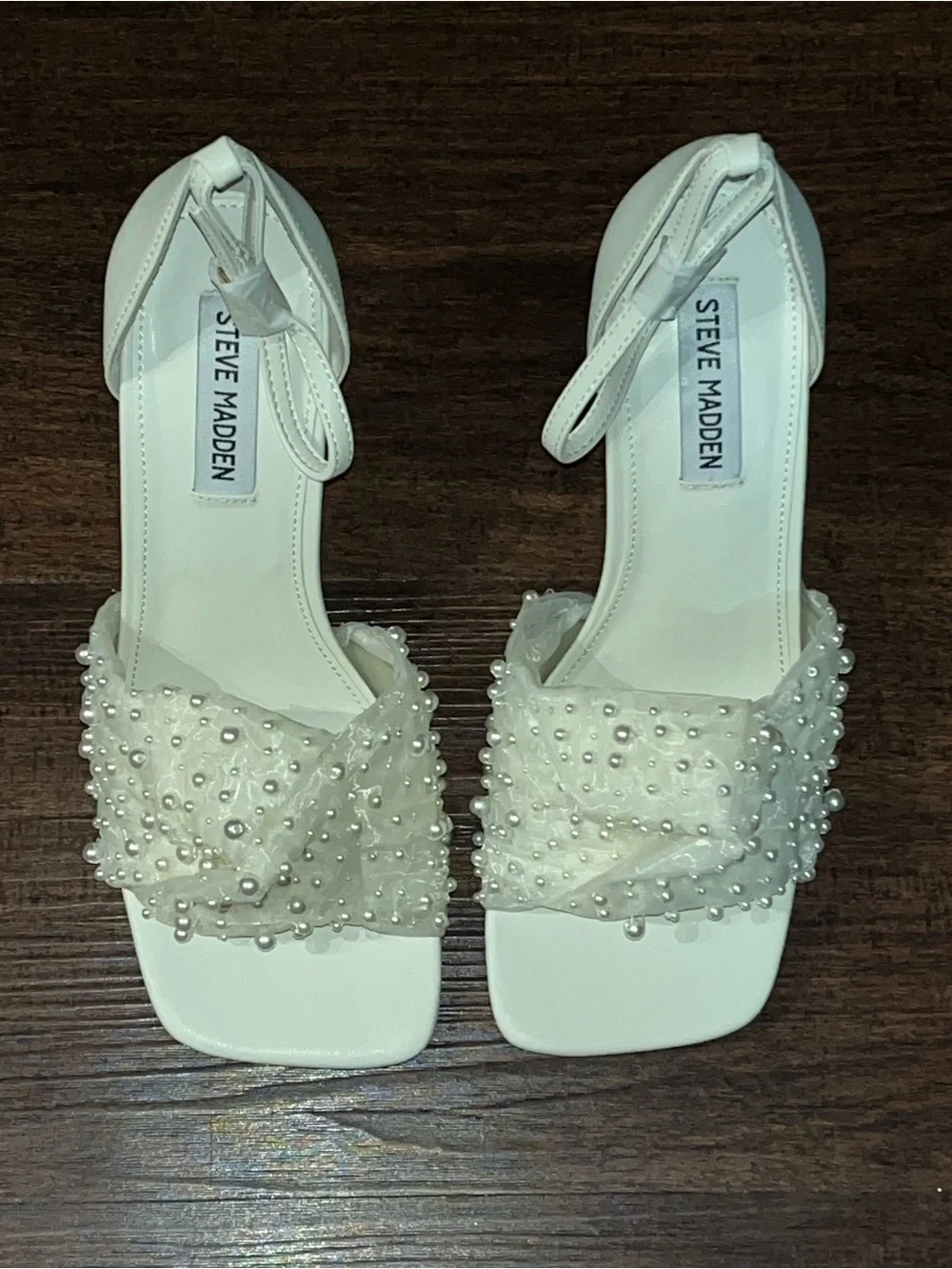 Steve Madden White Pearl-Embellished Heels - Picture 4 of 6